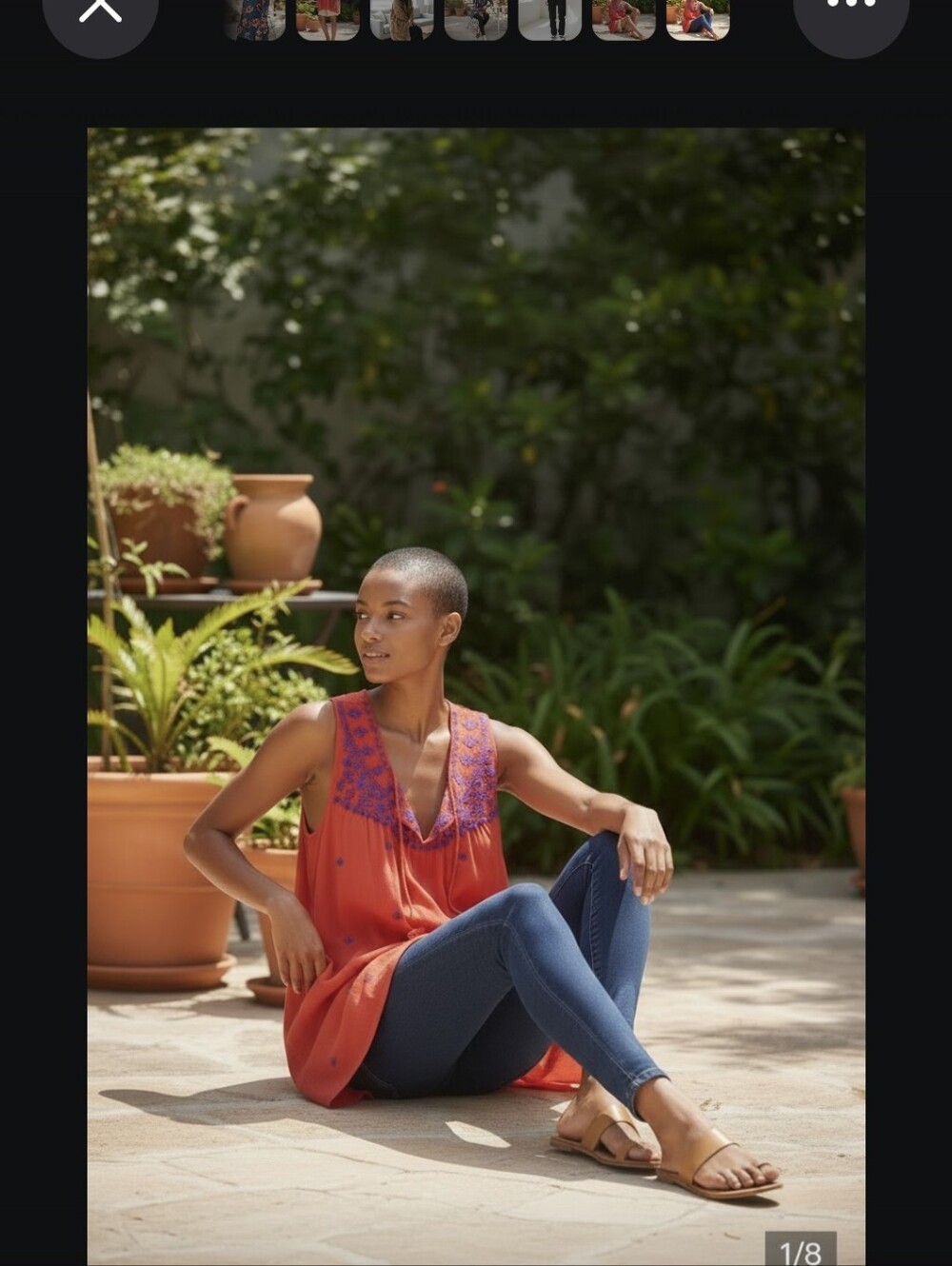 Umgee Red Sleeveless Tunic with Blue Embroidery- Lg